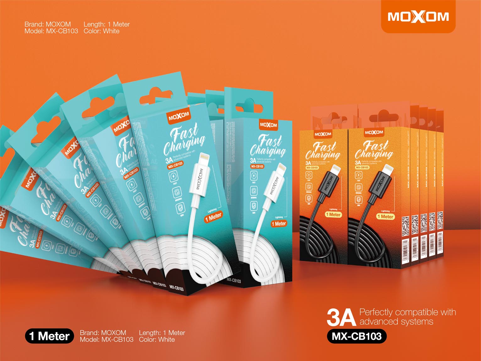 Moxom MX-CB103 Fast Charging 1M Cable 3A Lightning Moxom MX-CB103 Fast Charging 1M Cable 3A Lightning
